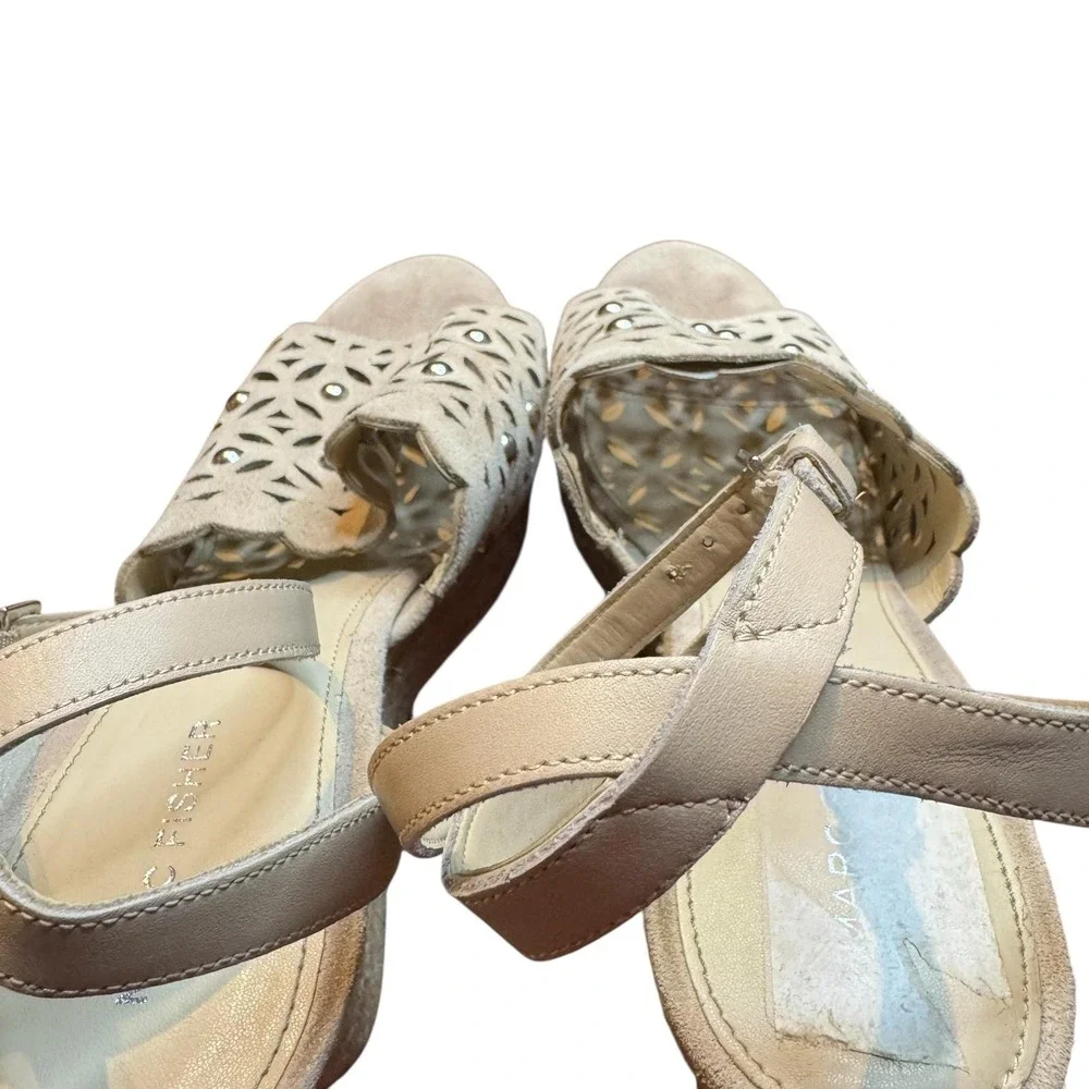 Marc Fisher‎ Shoes Womens Size 11M Beige Suede Studded Wedge Sandals Espadrille